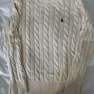 Polo Ralph Lauren White/Cream/Ivory Cable Knit Cotton Sweater Size S